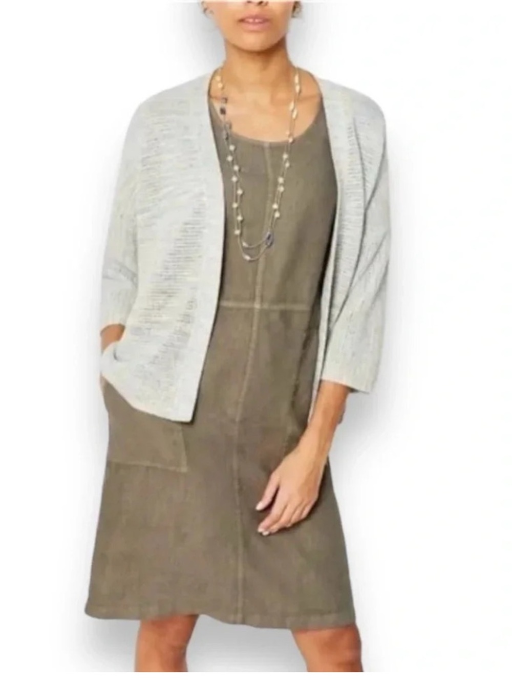 J. Jill Pure Jill Garment Dyed Linen Shift Dress Taupe Lagenlook Size Small